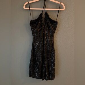 Windsor criscrossed straps-   Black Sequin Dress